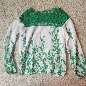 Floral green and white top